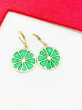 Lime Earrings, Green Lime Lemon Jewelry, Gold Stainless Steel Hypoallergenic Earrings, N5090