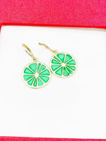 Lime Earrings, Green Lime Lemon Jewelry, Gold Stainless Steel Hypoallergenic Earrings, N5090