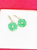 Lime Earrings, Green Lime Lemon Jewelry, Gold Stainless Steel Hypoallergenic Earrings, N5090