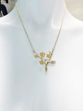 Japanese Cherry Blossom Necklace, Peach Plum Blossom Flower Twigs Branch, Gold Necklace, N5102