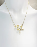 Japanese Cherry Blossom Necklace, Peach Plum Blossom Flower Twigs Branch, Gold Necklace, N5102