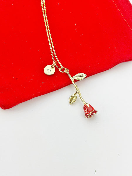 Valentine Gift for Girlfriends, Gold Red Rose Necklace, Personized Gift, Delicate, Dainty, Simple Necklace, Minimalist Necklace, N5110