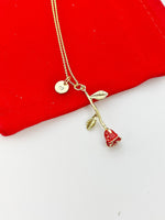 Valentine Gift for Girlfriends, Gold Red Rose Necklace, Personized Gift, Delicate, Dainty, Simple Necklace, Minimalist Necklace, N5110