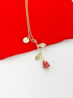 Valentine Gift for Girlfriends, Gold Red Rose Necklace, Personized Gift, Delicate, Dainty, Simple Necklace, Minimalist Necklace, N5110