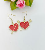 Valentine Red Heart Cupid Arrow Earrings, Best Friends Gift, Girlfriends Gift, N5113