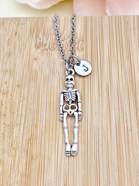 Silver Human Skeleton Charm Necklace, Halloween Jewelry, Personalized Gift, N449E