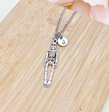 Silver Human Skeleton Charm Necklace, Halloween Jewelry, Personalized Gift, N449E