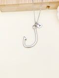 Fishhook Necklace, Stainless Steel Fish Hook Necklace, Birthday Gift, Personized Initial Gifts, N5120