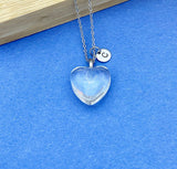 Dandelion Seed Heart Necklace, Pressed Flower Jewelry, Initial Charm