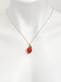 Rose Gold Strawberry Necklace, Handmade Lampwork Strawberry Charm, Personized Initial Necklace, N4983-RG