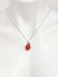 Rose Gold Strawberry Necklace, Handmade Lampwork Strawberry Charm, Personized Initial Necklace, N4983-RG