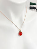 Rose Gold Strawberry Necklace, Handmade Lampwork Strawberry Charm, Personized Initial Necklace, N4983-RG