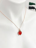 Rose Gold Strawberry Necklace, Handmade Lampwork Strawberry Charm, Personized Initial Necklace, N4983-RG