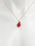 Rose Gold Strawberry Necklace, Handmade Lampwork Strawberry Charm, Personized Initial Necklace, N4983-RG