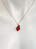 Rose Gold Strawberry Necklace, Handmade Lampwork Strawberry Charm, Personized Initial Necklace, N4983-RG