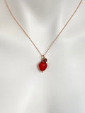 Rose Gold Strawberry Necklace, Handmade Lampwork Strawberry Charm, Personized Initial Necklace, N4983-RG