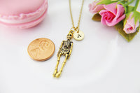 Gold Skeleton Necklace, Halloween Gift, Personized Gift, N449G