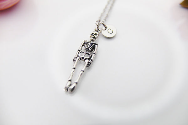 Silver Skeleton Necklace, Halloween Gift, Personized Gift, N449F