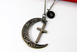 Black Cross Celestial Moon Charm Necklace Gift, Celestial Necklace, Celestial Jewelry, Personalized Gift, N2090-A