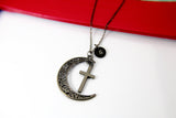 Black Cross Celestial Moon Charm Necklace Gift, Celestial Necklace, Celestial Jewelry, Personalized Gift, N2090-A