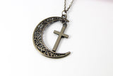 Black Cross Celestial Moon Charm Necklace Gift, Celestial Necklace, Celestial Jewelry, N2090-B