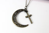 Black Cross Celestial Moon Charm Necklace Gift, Celestial Necklace, Celestial Jewelry, N2090-B