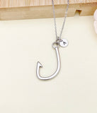 Fishhook Necklace, Stainless Steel Fish Hook Necklace, Birthday Gift, Personized Initial Gifts, N5120
