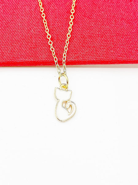 Cute White Cat Necklace, Gold Necklace, Birthday Gift, Cat Lover Pet Gifts, N5140