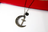 Black Cross Celestial Moon Charm Necklace Gift, Celestial Necklace, Celestial Jewelry, Personalized Gift, N2090-A