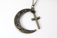 Black Cross Celestial Moon Charm Necklace Gift, Celestial Necklace, Celestial Jewelry, N2090-B