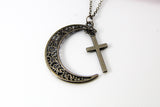 Black Cross Celestial Moon Charm Necklace Gift, Celestial Necklace, Celestial Jewelry, N2090-B