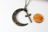 Black Cross Celestial Moon Charm Necklace Gift, Celestial Necklace, Celestial Jewelry, N2090-B