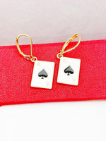 Gold Black Ace of Spades Earrings, Poker Card Dangle or Buggies Hoop Earrings, Hypoallergenic Earrings, N3214-A