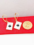 Gold Black Ace of Spades Earrings, Poker Card Dangle or Buggies Hoop Earrings, Hypoallergenic Earrings, N3214-A