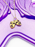 Gold Theater Necklace, Drama Necklace, Drama Comedy Charm, Drama Club Gift, N4893A