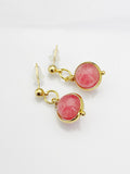 Gold Natural Quartz Imitation Rhodochrosite Earrings, N3967B