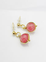 Gold Natural Quartz Imitation Rhodochrosite Earrings, N3967B