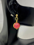 Gold Natural Quartz Imitation Rhodochrosite Earrings, N3967B