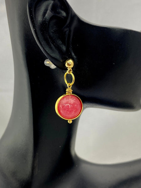 Gold Natural Quartz Imitation Rhodochrosite Earrings, N3967B
