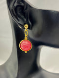 Gold Natural Quartz Imitation Rhodochrosite Earrings, N3967B