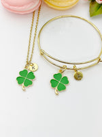 Gold Shamrock Charm Necklace or Bracelet, Green Clover Charm, Luck Charm, Good Luck Gift, Personalized Gift, N1047-A