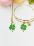 Gold Shamrock Charm Necklace or Bracelet, Green Clover Charm, Luck Charm, Good Luck Gift, Personalized Gift, N1047-A