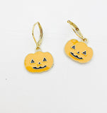 Cute Orange Pumpkin Earrings, Gold over Stainless Steel Earrings, N2987-A