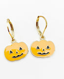 Cute Orange Pumpkin Earrings, Gold over Stainless Steel Earrings, N2987-A