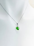 Emerald Green Heart Necklace, Stainless Steel Chain