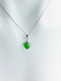 Emerald Green Heart Necklace, Stainless Steel Chain