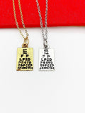 Eye Chart Necklace, Gold or Silver Necklace, Birthday Gift, Good Luck Charm Gifts, N403-A