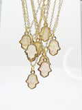 Gold Hamsa Necklace, Opal Hamsa Charm, White Imitation Opal Charm, Personalized Gift, N1484-A