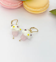 Gold Cupcake Earrings, Handmade Lampwork Pink Cupcake Charm, Bakery Gift, AN5154