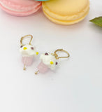Gold Cupcake Earrings, Handmade Lampwork Pink Cupcake Charm, Bakery Gift, AN5154